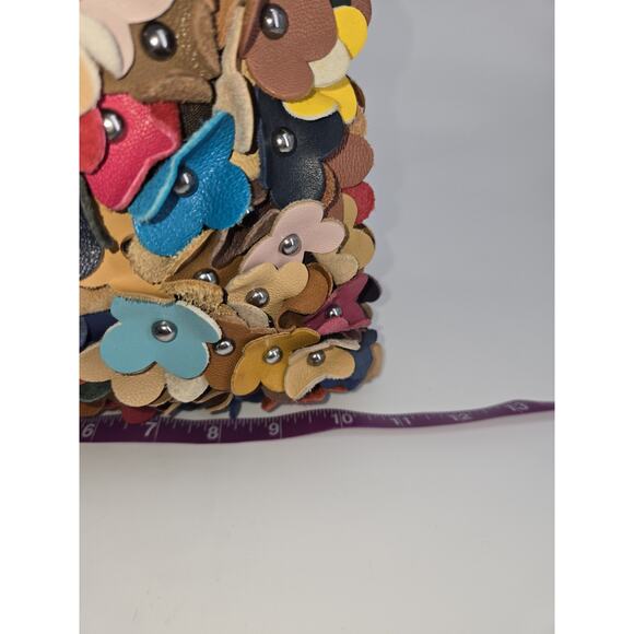 H2Z Boho 3D Flower Hippie Leather MultiColor Studded Crossbody Purse Colorful - Picture 10 of 15